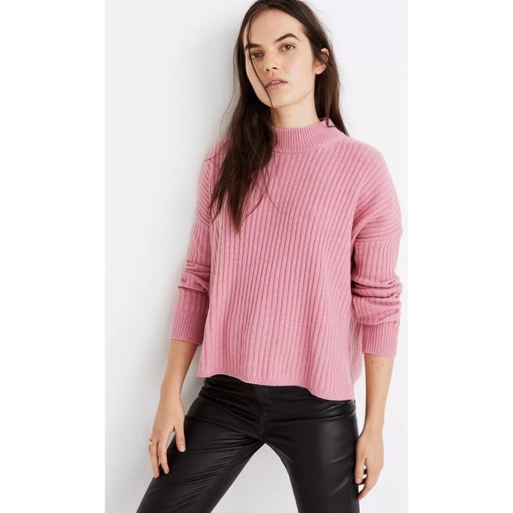 Madewell Pink (Re)sourced Cashmere & Wool Ribbed Mockneck Pullover Sweater XS - Picture 3 of 11